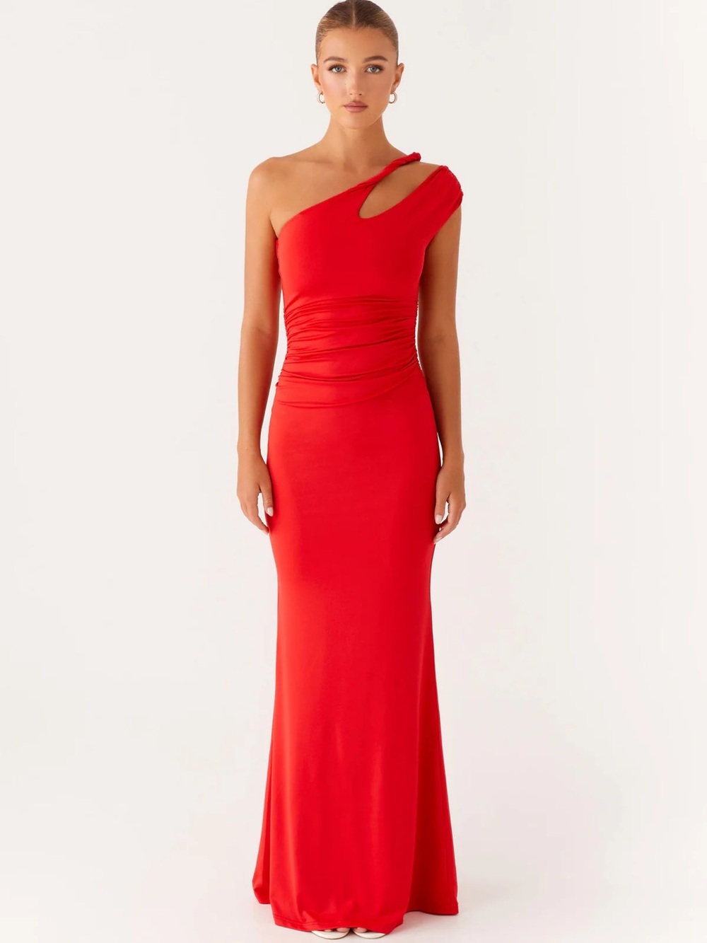 Peppermayo Lopez Maxi Dress Tangerine One Shoulder Ruched NWT US 6 8729